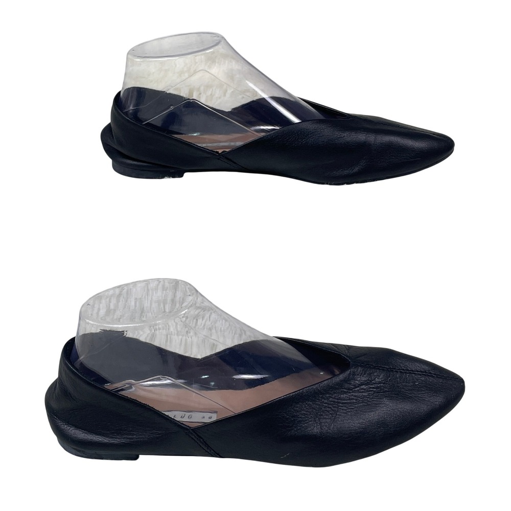 Zara Trafaluc Ballet Flats Womens 39 Black Excellent V-Cut Pointed Toe Leather